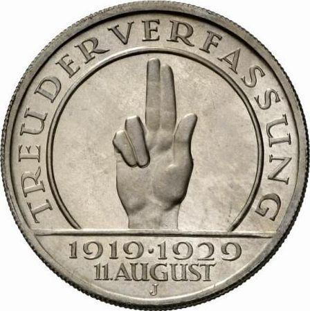 Reverso 5 Reichsmarks 1929 J "Constitución" - valor de la moneda de plata - Alemania, República de Weimar