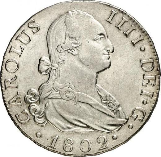 Аверс монеты - 8 реалов 1802 года M FA - цена серебряной монеты - Испания, Карл IV