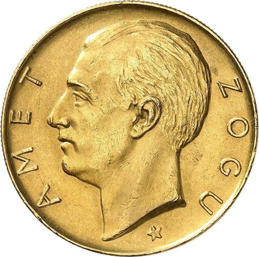 Аверс монеты - 100 франга ари 1927 года R Одна звезда - цена золотой монеты - Албания, Ахмет Зогу