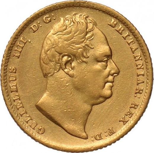 Аверс монеты - 1/2 соверена 1836 года "Большой тип (19 мм)" Аверс шести пенсов - цена золотой монеты - Великобритания, Вильгельм IV