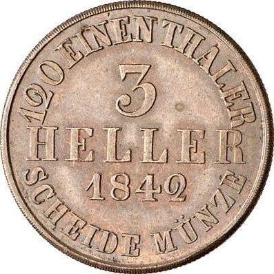 Reverso Pruebas 3 Heller 1842 - valor de la moneda  - Hesse-Cassel, Guillermo II de Hesse-Kassel 