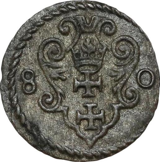 Реверс монеты - Денарий 1580 года "Гданьск" - цена серебряной монеты - Польша, Стефан Баторий