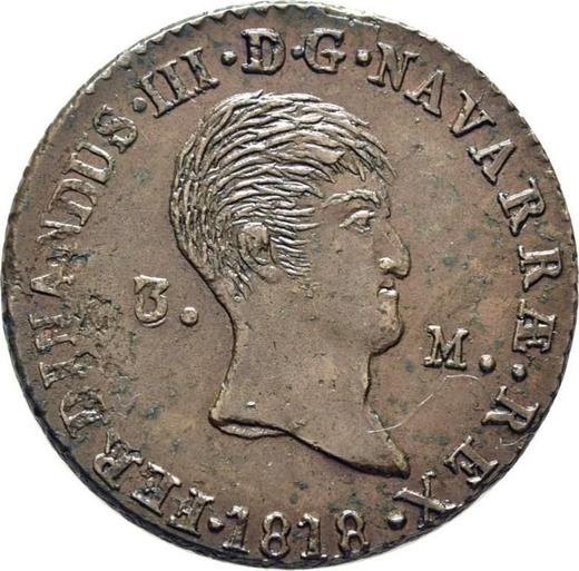 Anverso 3 maravedíes 1818 PP - valor de la moneda  - España, Fernando VII