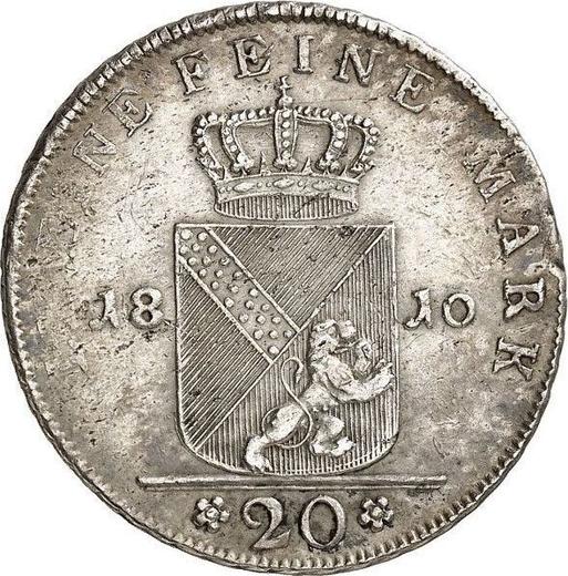 Реверс монеты - 20 крейцеров 1810 года - цена серебряной монеты - Баден, Карл Фридрих