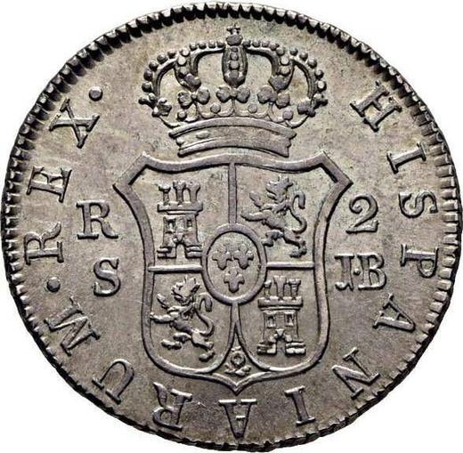 Реверс монеты - 2 реала 1829 года S JB - цена серебряной монеты - Испания, Фердинанд VII