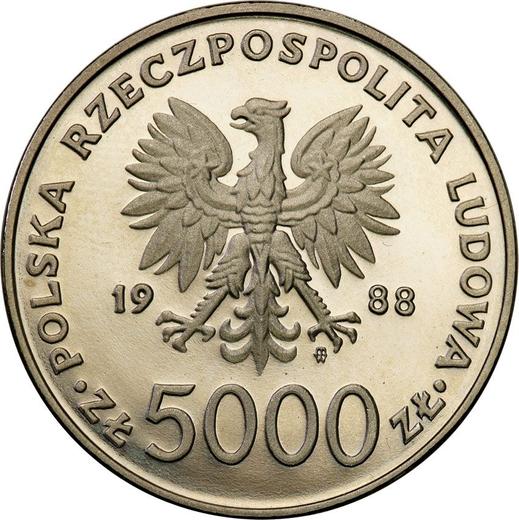 Аверс монеты - Пробные 5000 злотых 1988 года MW ET "Иоанн Павел II - 10 лет понтификата" Никель - цена  монеты - Польша, Народная Республика
