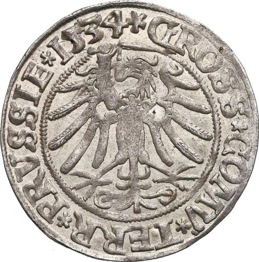 Rewers monety - 1 grosz 1534 "Toruń" - cena srebrnej monety - Polska, Zygmunt I Stary