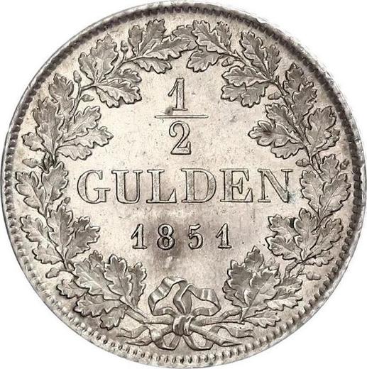Реверс монеты - 1/2 гульдена 1851 года - цена серебряной монеты - Баден, Леопольд