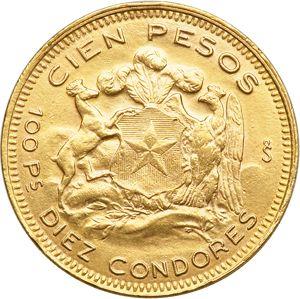 Rewers monety - 100 peso 1948 So - cena złotej monety - Chile, Republika (Po denominacji)