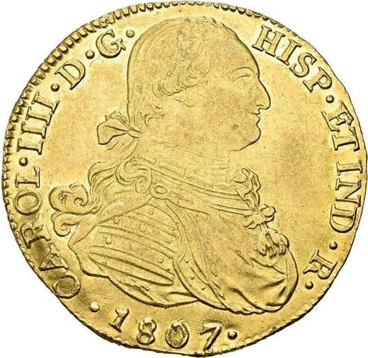 Anverso 8 escudos 1807 P JF - valor de la moneda de oro - Colombia, Carlos IV