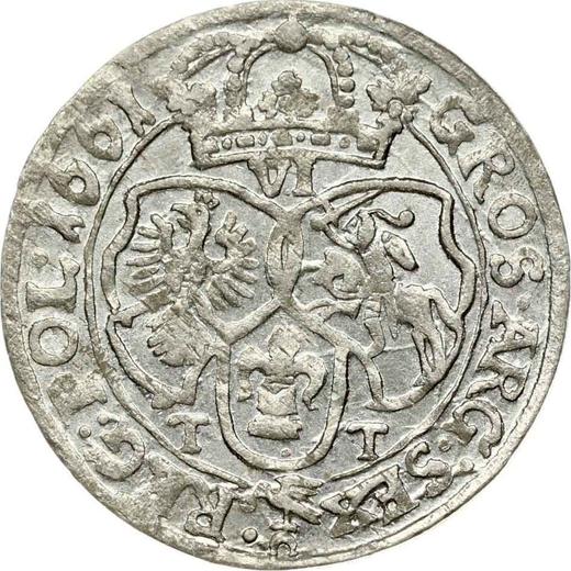 Реверс монеты - Шестак (6 грошей) 1661 года TT "Портрет с обводкой" - цена серебряной монеты - Польша, Ян II Казимир