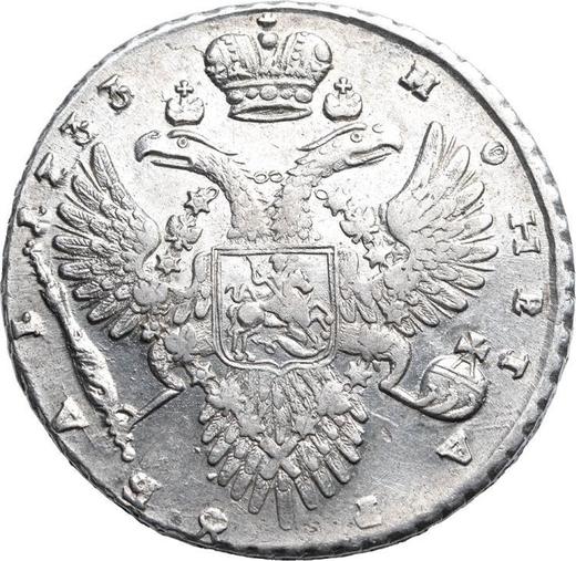 Reverso 1 rublo 1733 "Corsé es paralelo al círculo." Con broche en el pecho - valor de la moneda de plata - Rusia, Anna Ioánnovna