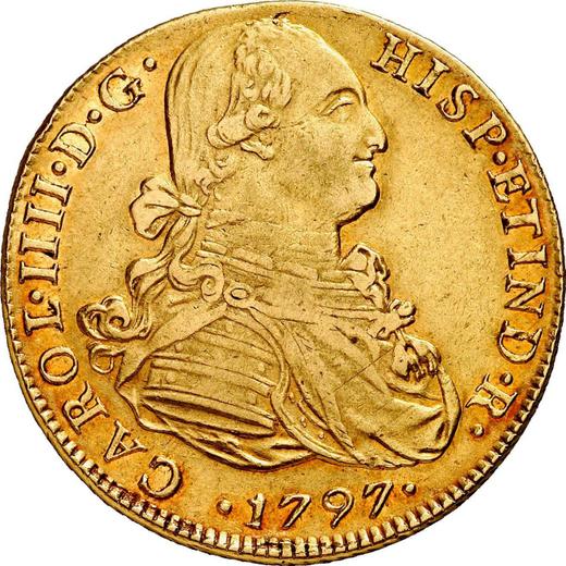 Awers monety - 8 escudo 1797 JI - cena złotej monety - Peru, Karol IV