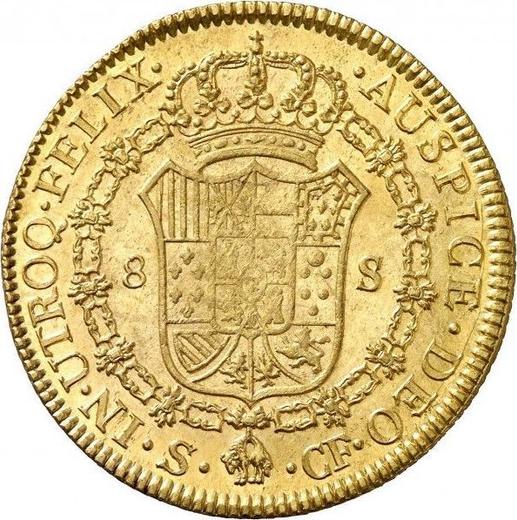 Реверс монеты - 8 эскудо 1779 года S CF - цена золотой монеты - Испания, Карл III