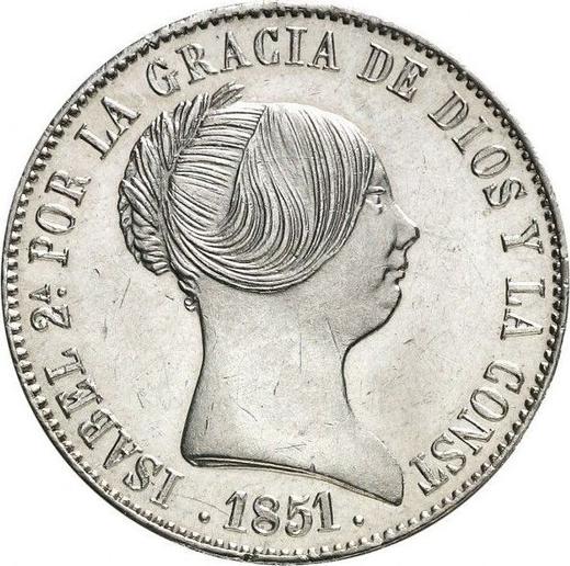 Аверс монеты - 10 реалов 1851 года Семиконечные звёзды - цена серебряной монеты - Испания, Изабелла II