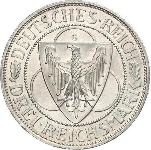Аверс монеты - 3 рейхсмарки 1930 года G "Освобождение Рейнской области" - цена серебряной монеты - Германия, Bеймарская республика
