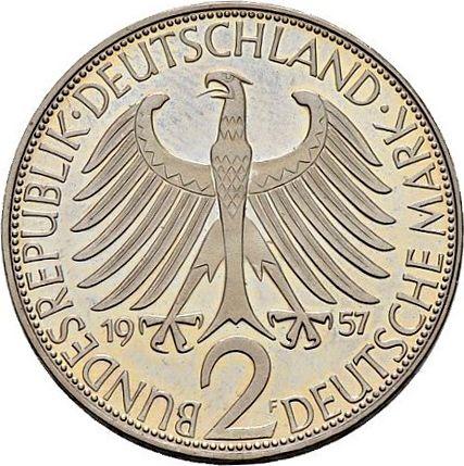 Реверс монеты - 2 марки 1957 года D "Планк" - цена  монеты - Германия, ФРГ