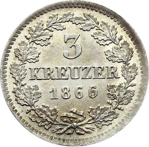 Reverso 3 kreuzers 1866 - valor de la moneda de plata - Baviera, Luis II