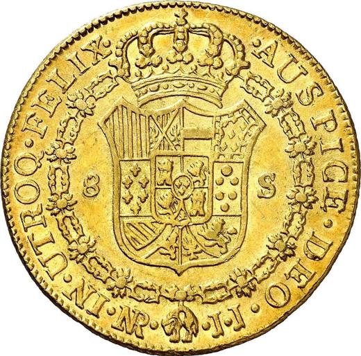 Реверс монеты - 8 эскудо 1780 года NR JJ - цена золотой монеты - Колумбия, Карл III