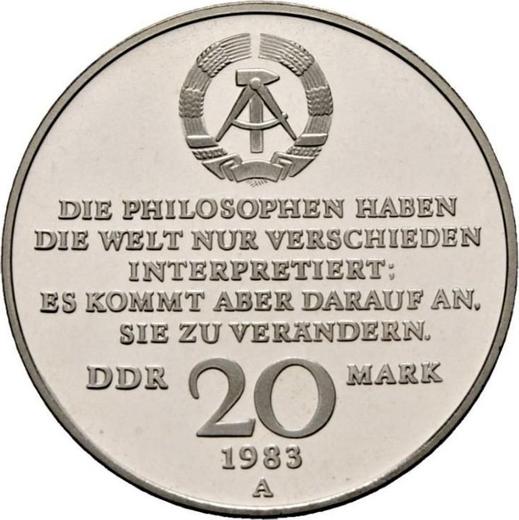 Reverso 20 marcos 1983 A "Karl Marx" - valor de la moneda  - Alemania, República Democrática Alemana (RDA)