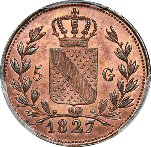 Реверс монеты - 5 гульденов 1827 года D Пробные Медь - цена  монеты - Баден, Людвиг I