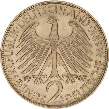 Реверс монеты - 2 марки 1967 года G "Планк" - цена  монеты - Германия, ФРГ