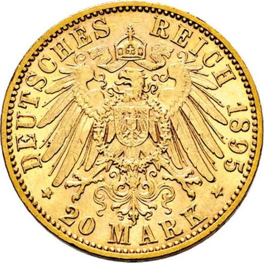 Реверс монеты - 20 марок 1895 года E "Саксония" - цена золотой монеты - Германия, Германская Империя