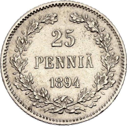 Rewers monety - 25 penni 1894 L - cena srebrnej monety - Finlandia, Wielkie Księstwo