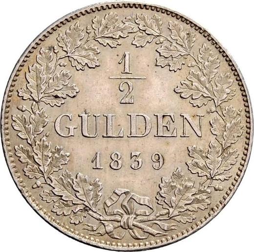 Rewers monety - 1/2 guldena 1839 - cena srebrnej monety - Bawaria, Ludwik I