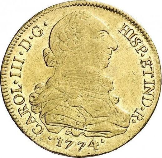 Awers monety - 8 escudo 1774 So DA - cena złotej monety - Chile, Karol III