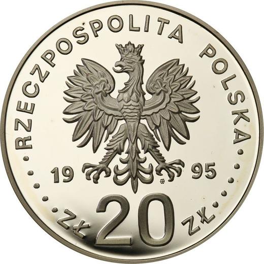 Аверс монеты - 20 злотых 1995 года MW ET "50 лет ООН" - цена серебряной монеты - Польша, III Республика после деноминации