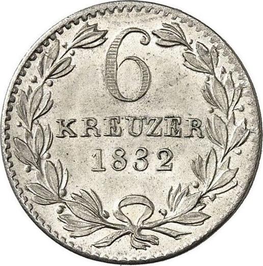 Rewers monety - 6 krajcarów 1832 D - cena srebrnej monety - Badenia, Leopold