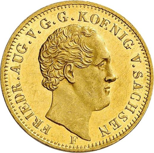 Аверс монеты - 5 талеров 1845 года F - цена золотой монеты - Саксония-Альбертина, Фридрих Август II