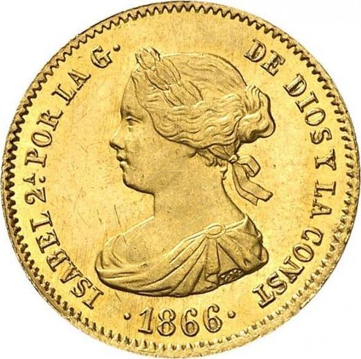 Аверс монеты - 4 эскудо 1866 года - цена золотой монеты - Испания, Изабелла II