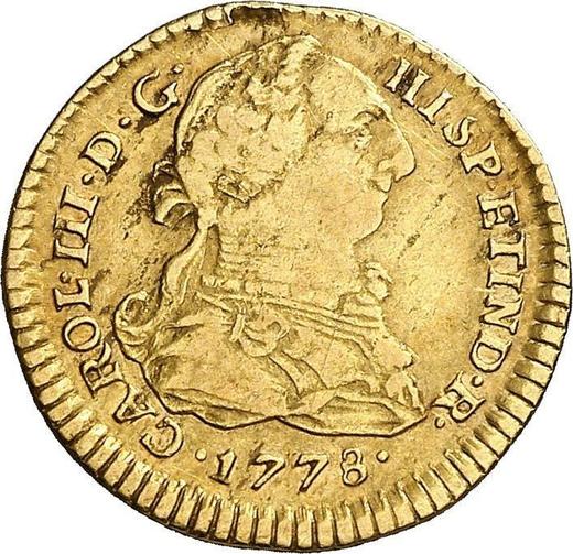 Awers monety - 1 escudo 1778 MJ - cena złotej monety - Peru, Karol III