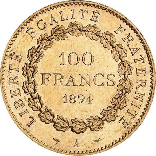 Rewers monety - 100 franków 1894 A "Typ 1878-1914" Paryż - cena złotej monety - Francja, III Republika