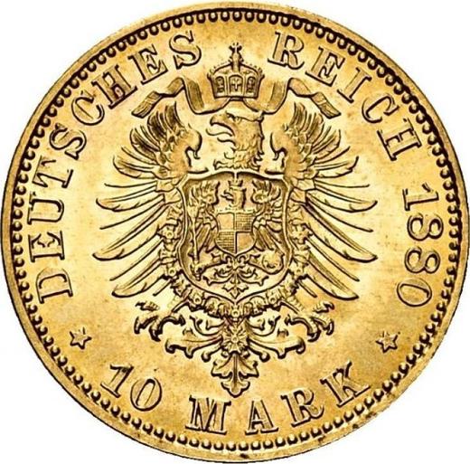 Rewers monety - 10 marek 1880 A "Meklemburgii-Strelitz" - cena złotej monety - Niemcy, Cesarstwo Niemieckie