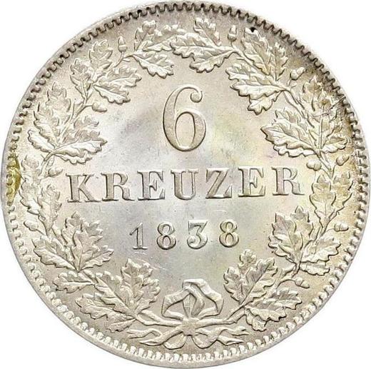 Rewers monety - 6 krajcarów 1838 - cena srebrnej monety - Hesja-Darmstadt, Ludwik II