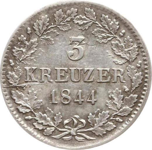 Reverso 3 kreuzers 1844 - valor de la moneda de plata - Wurtemberg, Guillermo I