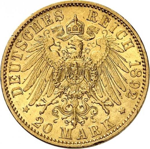 Reverso 20 marcos 1892 A "Prusia" - valor de la moneda de oro - Alemania, Imperio alemán