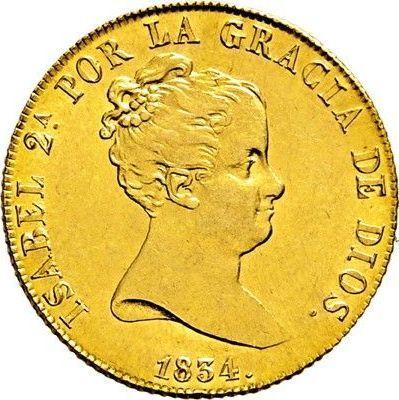 Аверс монеты - 80 реалов 1834 года M CR - цена золотой монеты - Испания, Изабелла II