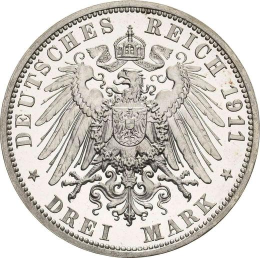 Reverso 3 marcos 1911 A "Schaumburg-Lippe" - valor de la moneda de plata - Alemania, Imperio alemán