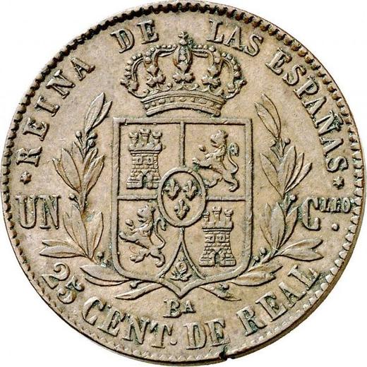 Реверс монеты - 25 сентимо реал 1863 года Ba - цена  монеты - Испания, Изабелла II