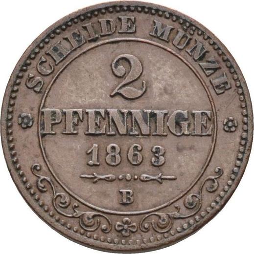 Revers 2 Pfennig 1863 B - Münze Wert - Sachsen-Albertinische, Johann