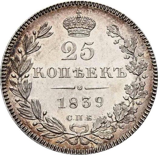 Reverso 25 kopeks 1839 СПБ НГ "Águila 1839-1843" - valor de la moneda de plata - Rusia, Nicolás I