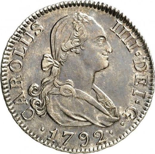 Аверс монеты - 2 реала 1792 года M MF - цена серебряной монеты - Испания, Карл IV
