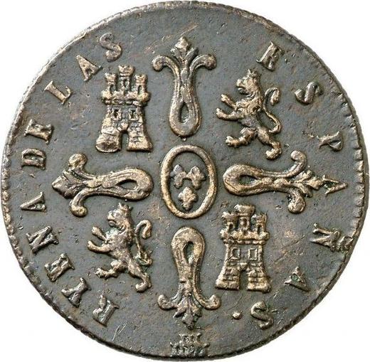 Reverso 8 maravedíes 1842 "Valor nominal sobre el reverso" Inscripción "RYENA" - valor de la moneda  - España, Isabel II
