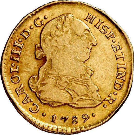 Awers monety - 1 escudo 1789 IJ - cena złotej monety - Peru, Karol III