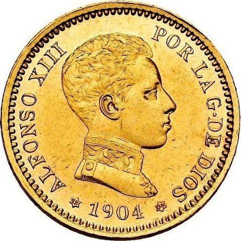 Аверс монеты - 20 песет 1904 года SMV - цена золотой монеты - Испания, Альфонсо XIII