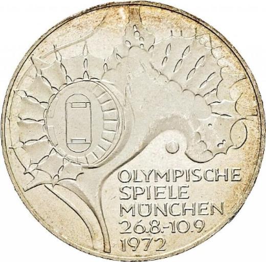 Аверс монеты - 10 марок 1972 года "XX летние Олимпийские игры" Кольца на гурте - цена серебряной монеты - Германия, ФРГ